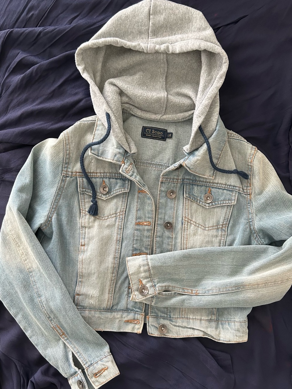 Ci Sono Light Wash Denim Jacket with Gray Hoodie